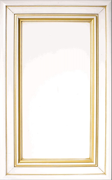 Рамка: Массив березы  Центральная часть: Плита из HDF  Отделка: Laccato, белая с золотой патиной